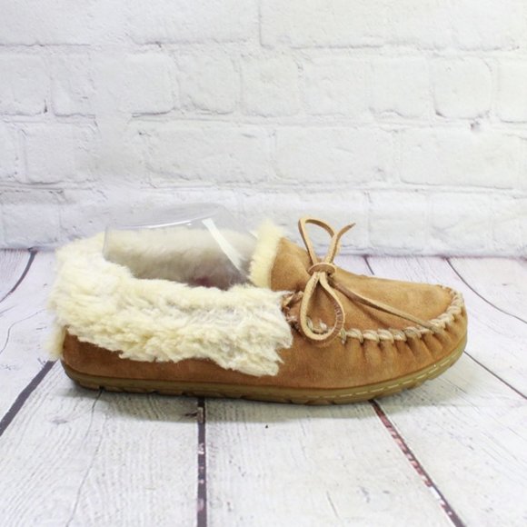 L.L. Bean Shoes - LL Bean Tan Suede Wicked Good Shearling Lined Moccasin Slippers 7 M